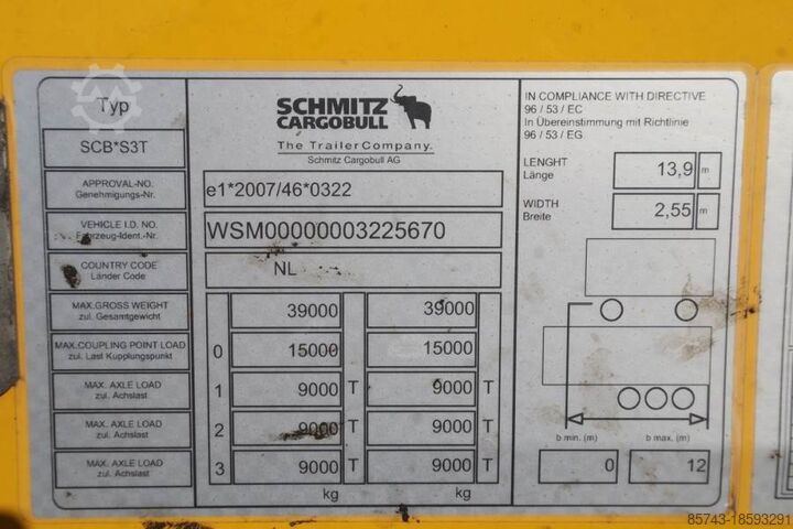 Curtain sided Schmitz CARG SCB3ST CoC Documents, TuV Loading Certificate