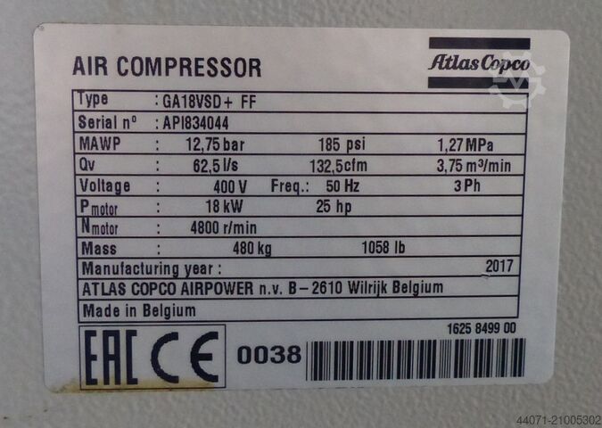 Screw compressor GA18VSD+FF Atlas Copco GA18VSD+FF