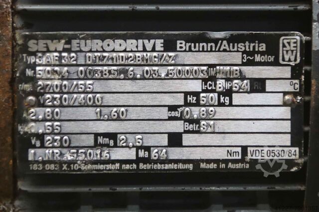 Gear motor 0.55 kW 55 rpm SEW-Eurodrive SAF 32 DTZ1D2BMG/Z