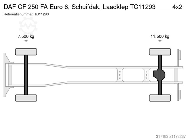 Curtain sided DAF CF 250 FA Euro 6, Schuifdak, Laadklep