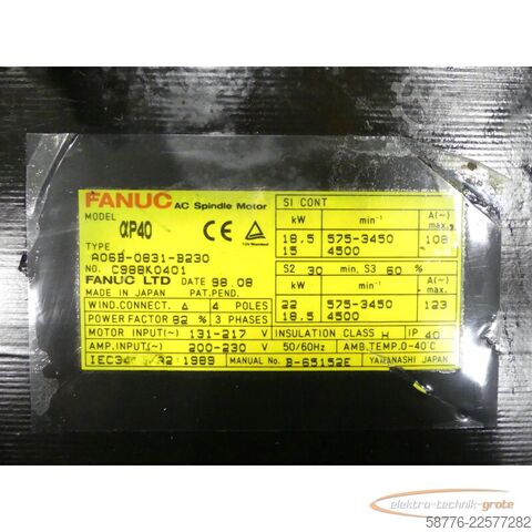 Control unit KUKA Fanuc A06B-0831-B230 AC Spindle Motor SN: C988K0401