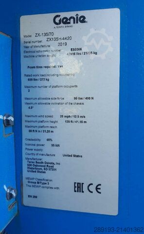 Working platform (self-propelled) Genie ZX 135/70 Diesel 43,15 m