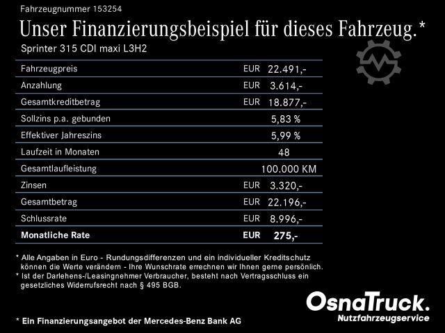 Panel van MERCEDES-BENZ Sprinter 315 CDI maxi L3H2 Automat.,Kamera,Klima