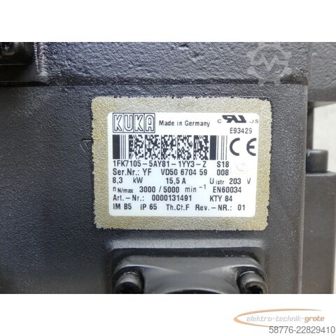 Control unit KUKA 1FK7105-5AY81-1YY3-Z S18 Servomotor SN: YFVD50670459008