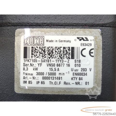 Steuerung KUKA 1FK7105-5AY81-1YY3-Z S18 Servomotor SN: YFVN50667716010