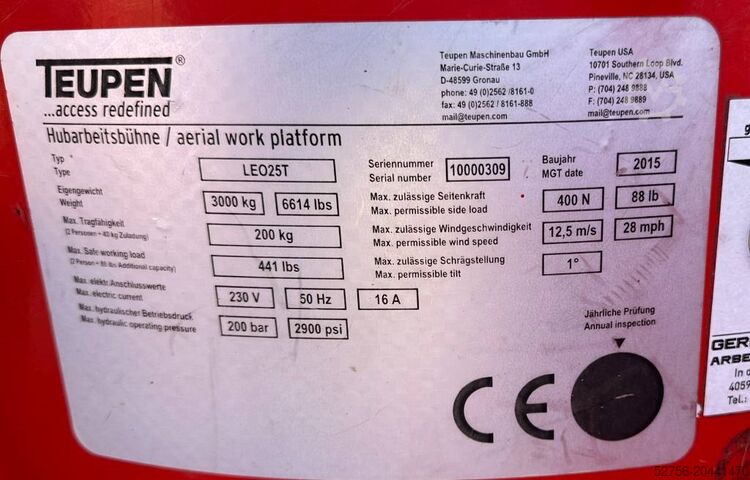 Aerial platform Teupen Leo 25T