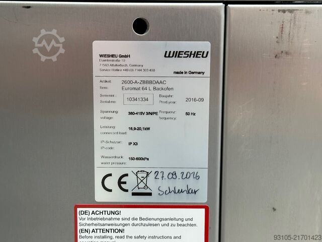 WIESHEU EUROMAT B5/B10 VARIO BAKERY OVEN Wiesheu Euromat B5/B10