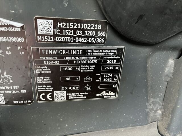 Electric 3-wheel forklift Linde E 16H-02