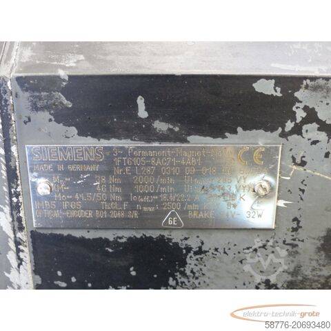 Control unit Siemens 1FT6105-8AC71-4AB1 Synchron-Servomotor SN:EL287031009018