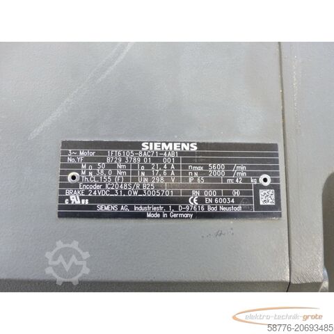 Control unit Siemens 1FT6105-8AC71-4AB1 Synchron-Servomotor SN:YFB729378901001