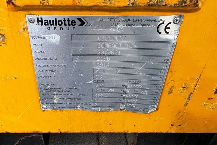 Scherenhebebühne Haulotte Compact 10N Electric, 10m Working Height, 230kg Ca
