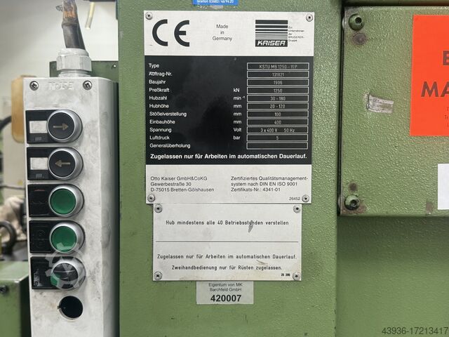 Punching machine Andritz Kaiser KSTU MB 1250