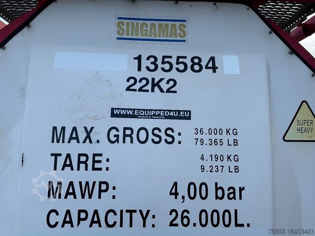 Tankcontainer Singamas 20FT ISO, 26.000L/1-COMP/3 BAFFELS/3 manholes, ...