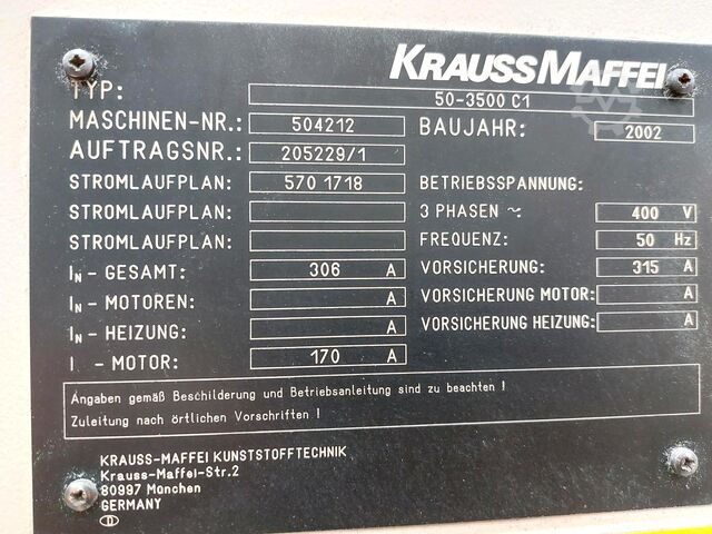 Injection molding machine KraussMaffei KM 500/3500 C1