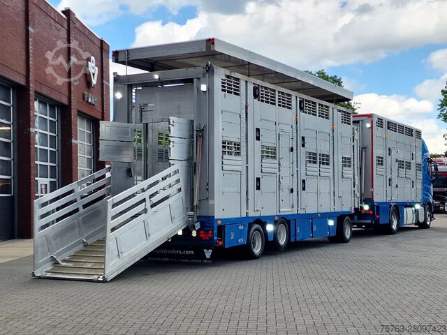 Cattle transport Volvo FH 13.460 - Menke Livestock + trailer - 3 stock...