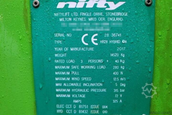 Gelenkteleskoparbeitsbühne Niftylift HR28 Hybrid 4x4 As-Is, Hybrid, 4x4 Drive, 28m Work