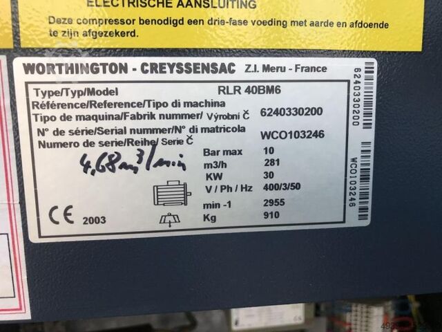 Screw compressor, air compressor, compressed air generator WORTHINGTON - CREYSSENSAC Rollair 40 -- RLR 40BM6