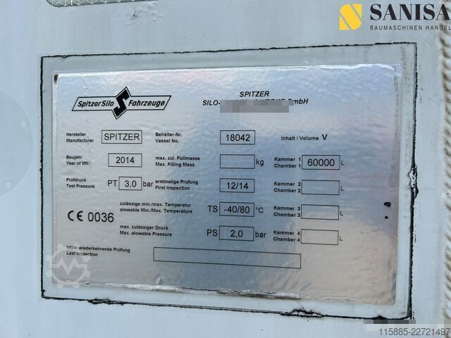 Silo semitrailer Spitzer SK 2760 CAL/Silo-Sattelauflieger/60000 L