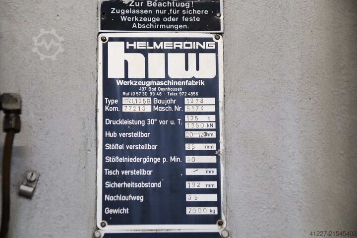 Exzenterpresse 135 to HELMERDING hiw ERL135B