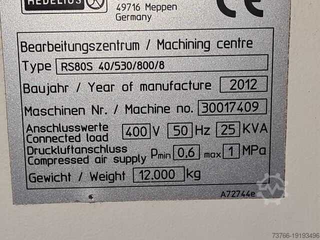 Universal-Bearbeitungszentrum Hedelius RS 80 S incl Lang Automation
