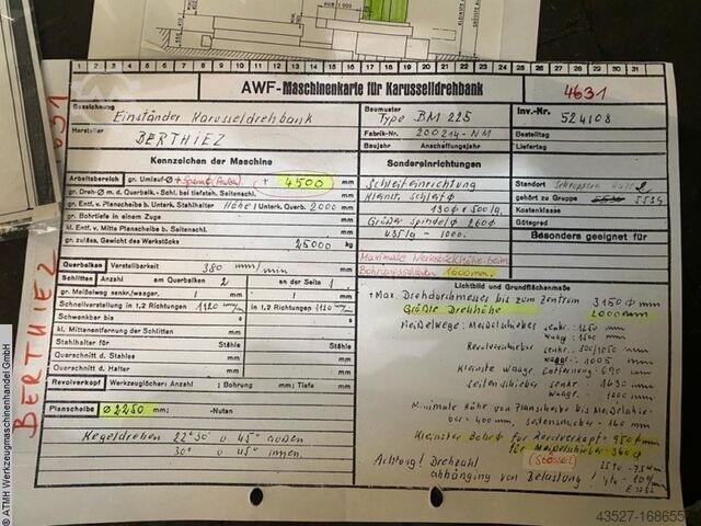 Vertical Turret Lathe - Single Column BERTHIEZ BM 225