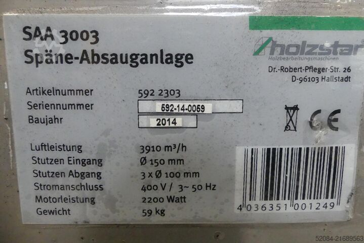 Holzstar - Späne-Absauganlage Holzstar SAA 3003