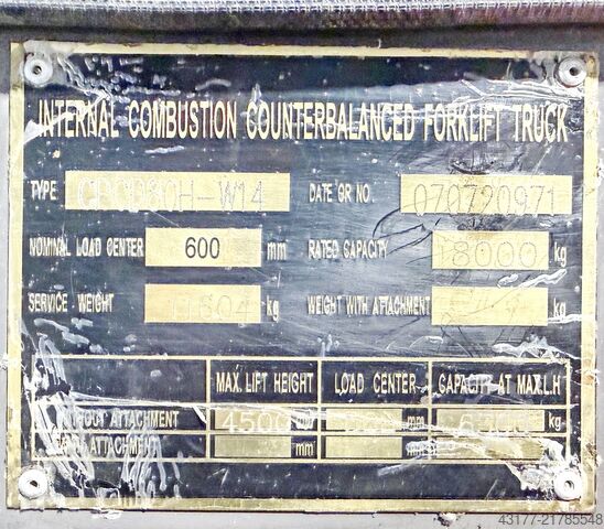 Forklift, industrial truck, rough terrain forklift HC Hangcha EP Equipment 8000 kg - CPCD 80 HW 14