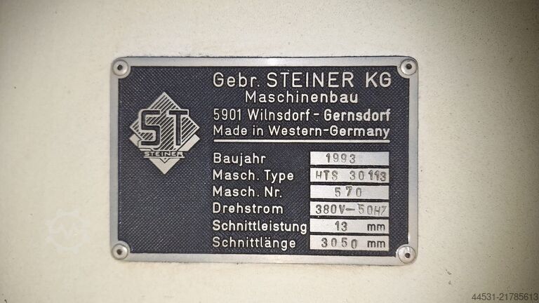 Hydraulic guillotine shear Steiner HTS 30 113