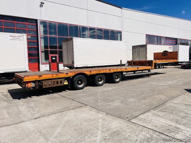 Low loader semitrailer Möslein STO 3 Schwebheim  3 Achs Satteltieflader Plato 45 t GGfür Fertigteile, Baumaschinen oder Container