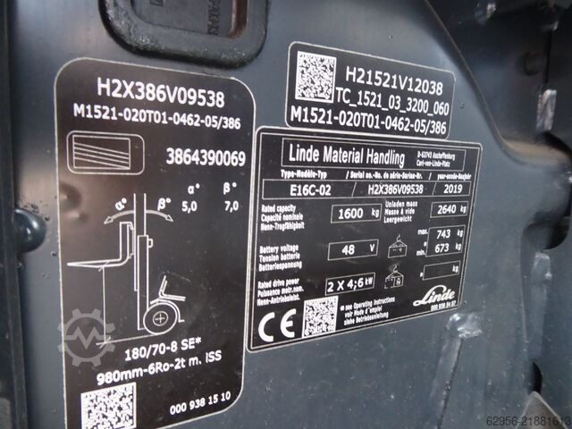 Electric 3-wheel forklift Linde E16C