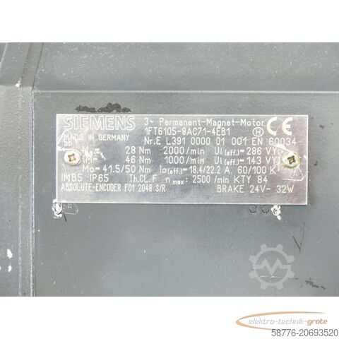 Control unit Siemens 1FT6105-8AC71-4EB1 Synchronservomotor SN:EL391000001001