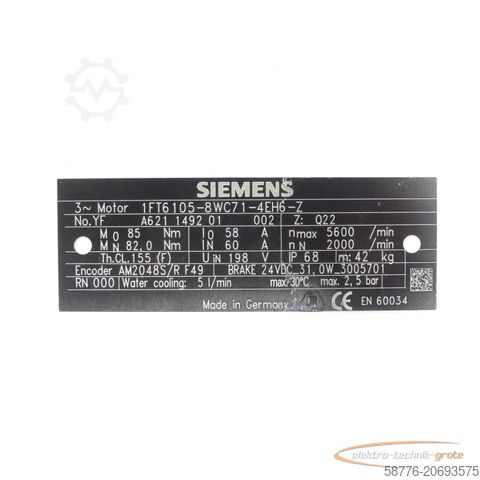 Control unit Siemens 1FT6105-8WC71-4EH6 - Z SN:YFA621149201002 - ! -