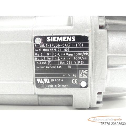 Control unit Siemens 1FT7036-5AK71-1FG1 Synchronservomotor SN:YFXD18982801002