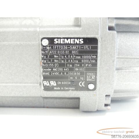 Control unit Siemens 1FT7036-5AK71-1FL1 Synchronmotor SN:YFA722013302002