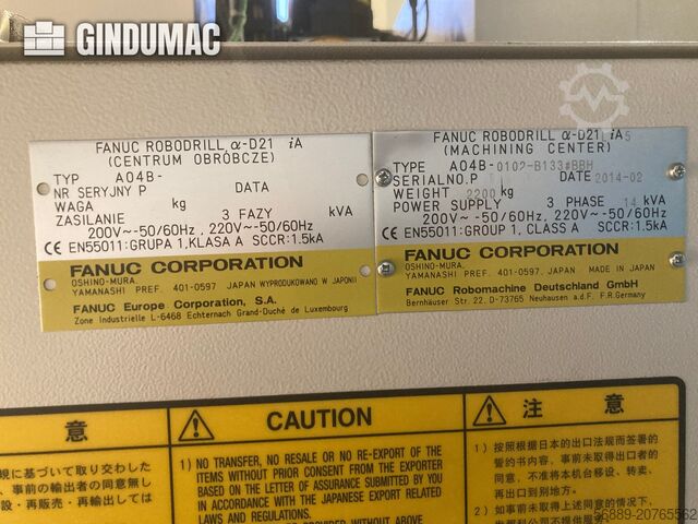 VERTIKALES BEARBEITUNGSZENTRUM FANUC Robodrill α-D21LiA5