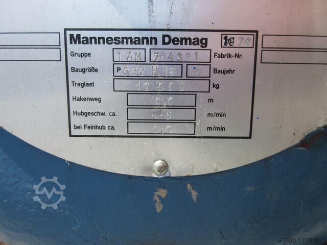 Chain Hoist Crane Demag P Hubwerk Hubwerk 12500KG 12,5to P632 H13 HUB 8m Kran 400V 50Hz