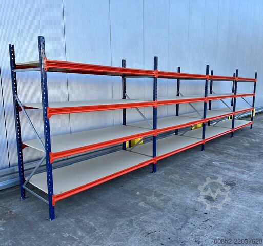 Wide span storage rack ca. 7,65 lfm. Weitspannregale H: 200 cm T: 80 cm , 400 kg Fachlast , 4 Ebenen
