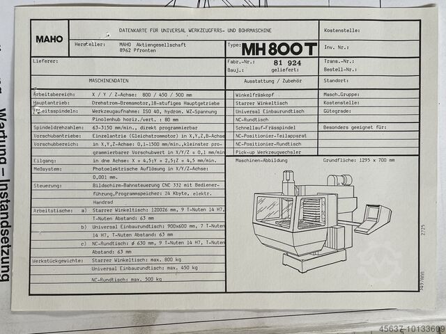 Maho 800 T CNC Universal Werkzeugfräs. MAHO MH 800 T
