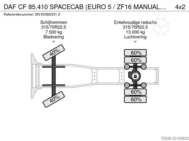 Standard-SZM DAF CF 85.410 SPACECAB (EURO 5 / ZF16 MANUAL GEARBO...