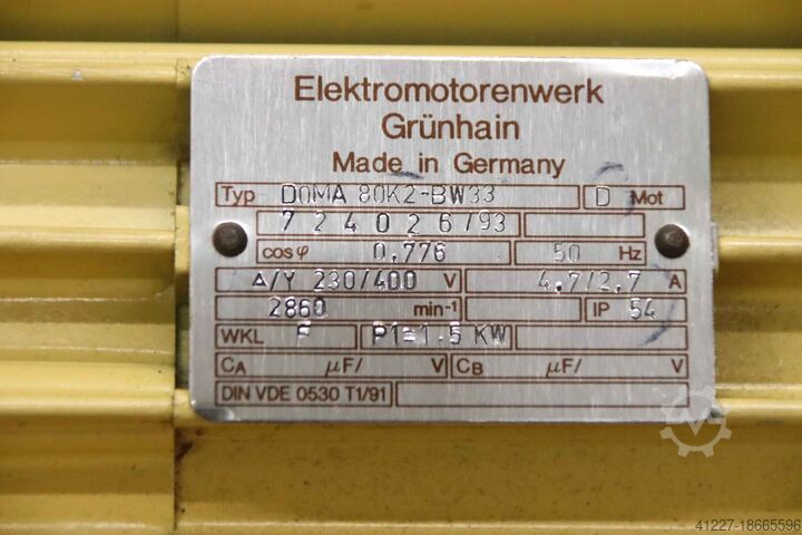 Electric motor 1.5 kW 2860 rpm Elektromotorenerk Grünhain DOMA 80K2-BW33