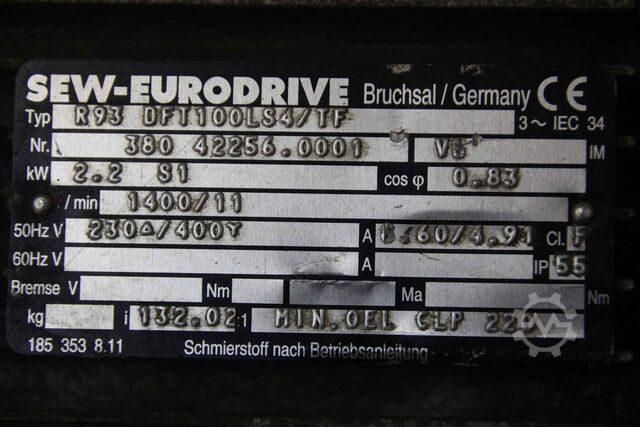 Gear motor 2.2 kW 11 rpm Lenze R93 DFT100LS4/TF