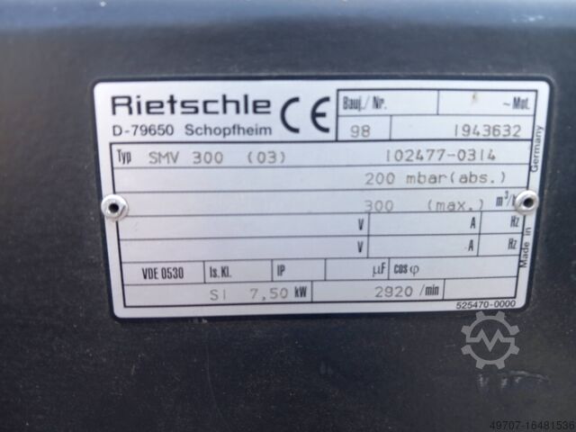 Vakuumpumpe Rietschle SMV 300m3/h, 0,2ba Rietschle SMW 300 300m3/h