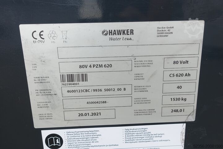 Forklift battery battery accumulator Hawker Ironclad 80V 4PzS620 94% Baujahr 2021