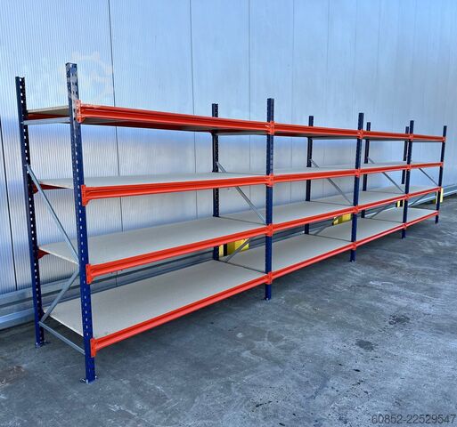 Wide span storage rack ca. 7,65 lfm. Weitspannregale H: 200 cm T: 80 cm , 400 kg Fachlast , 4 Ebenen