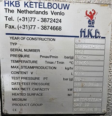 Dampfkessel H.K.B. Venlo FR 600 HD 12