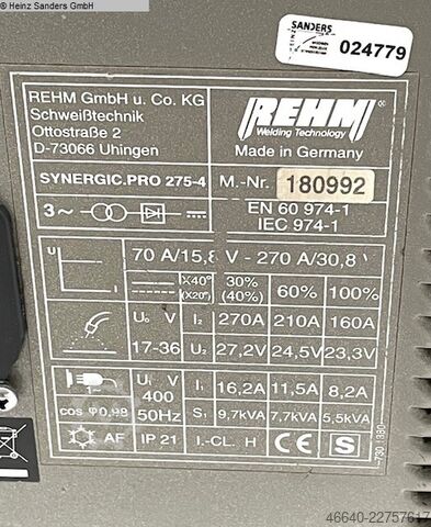 Schweißanlage REHM Synergic Pro 275-4