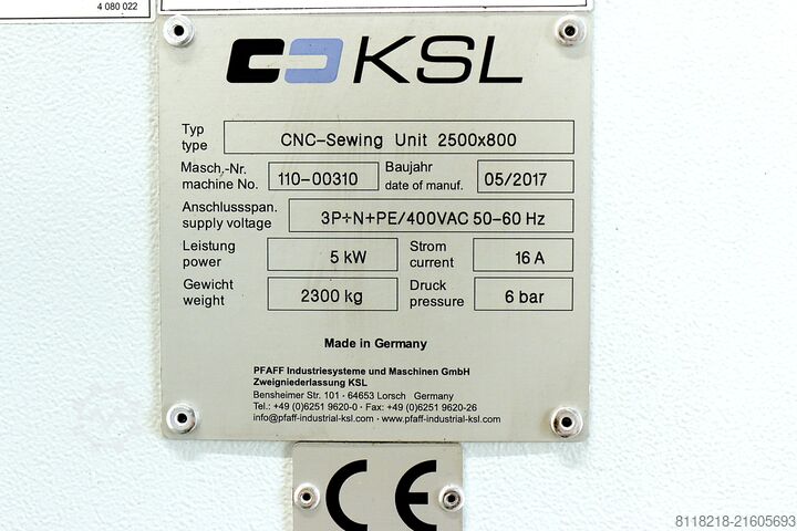 CNC rotary head sewing machine PFAFF-KSL KSL110 - CNC-Drehkopf Nähanlage 2500x800