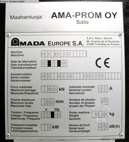 Abkantpresse - hydraulisch AMADA HFE 80-25