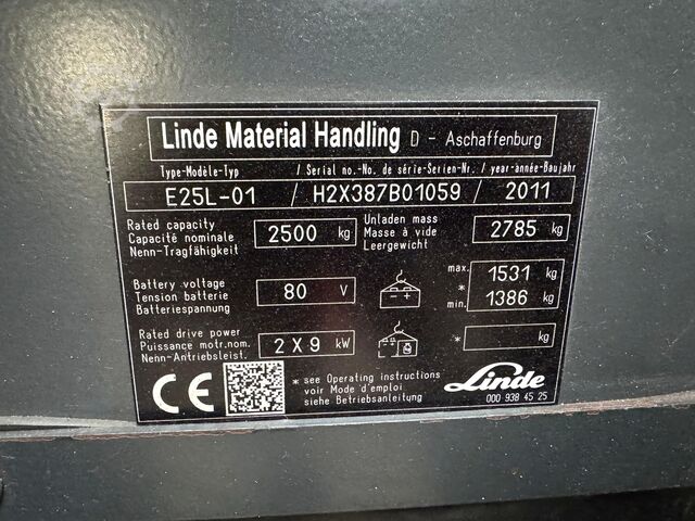 2011 service + safety inspection (UVV) valid until 09/2027 Linde E25L