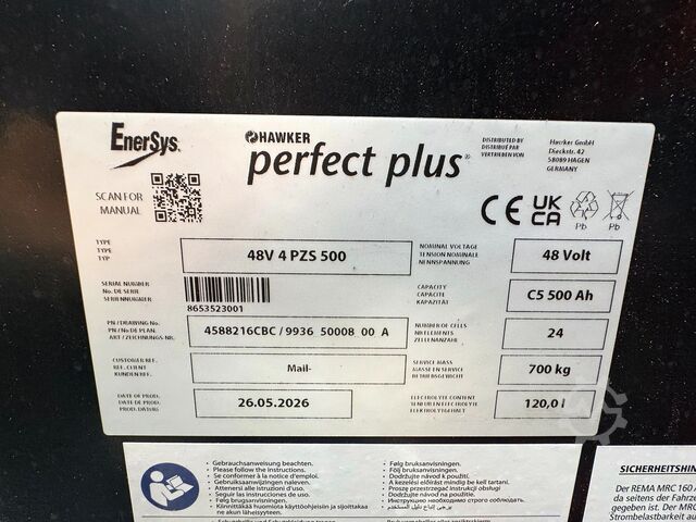 Battery valid until 05/2026, service and safety inspection (UVV) due 06/2027. Linde E16-02
